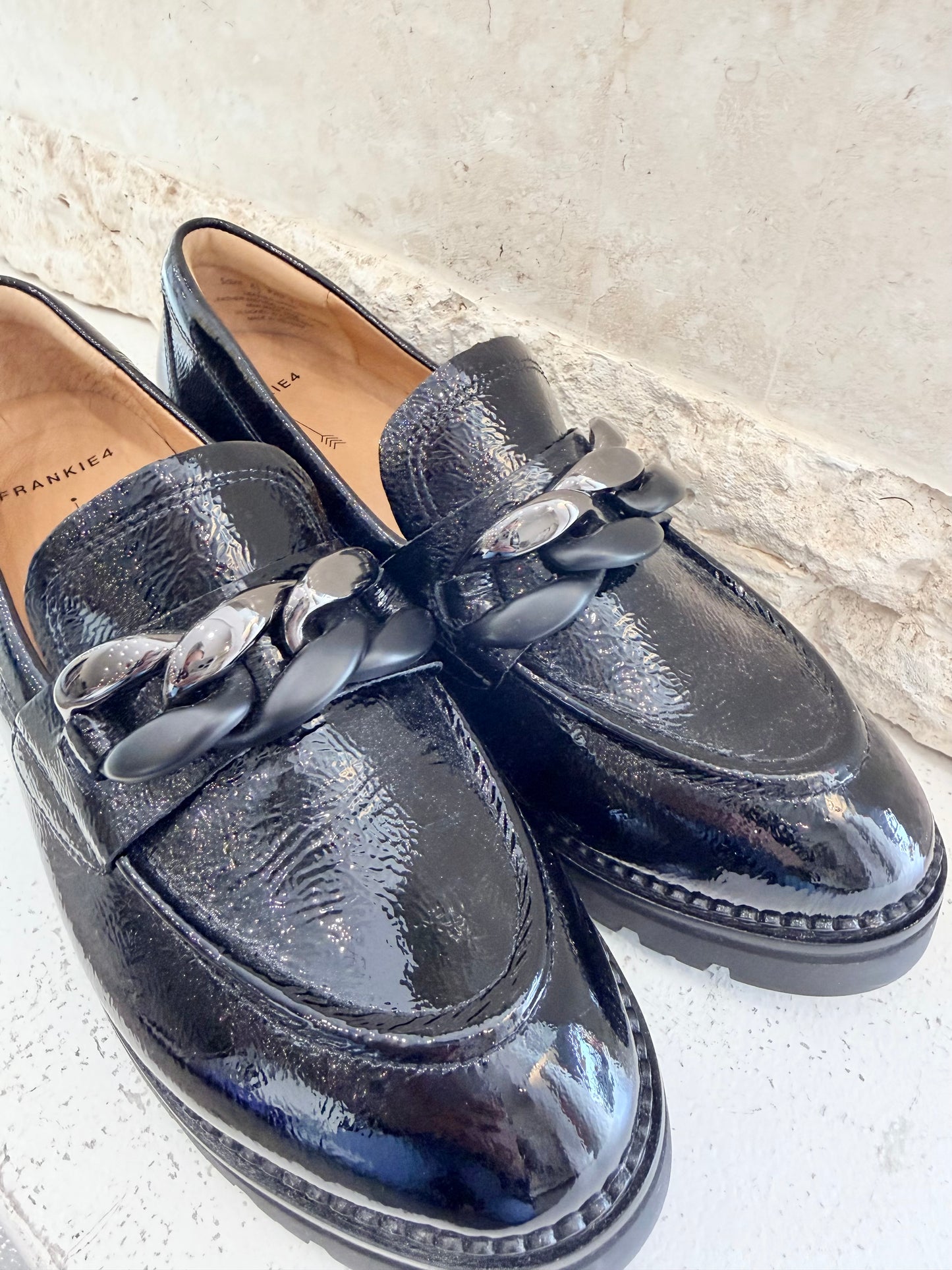 Frankie 4 Black Saint Patent Loafers - Size 8.5