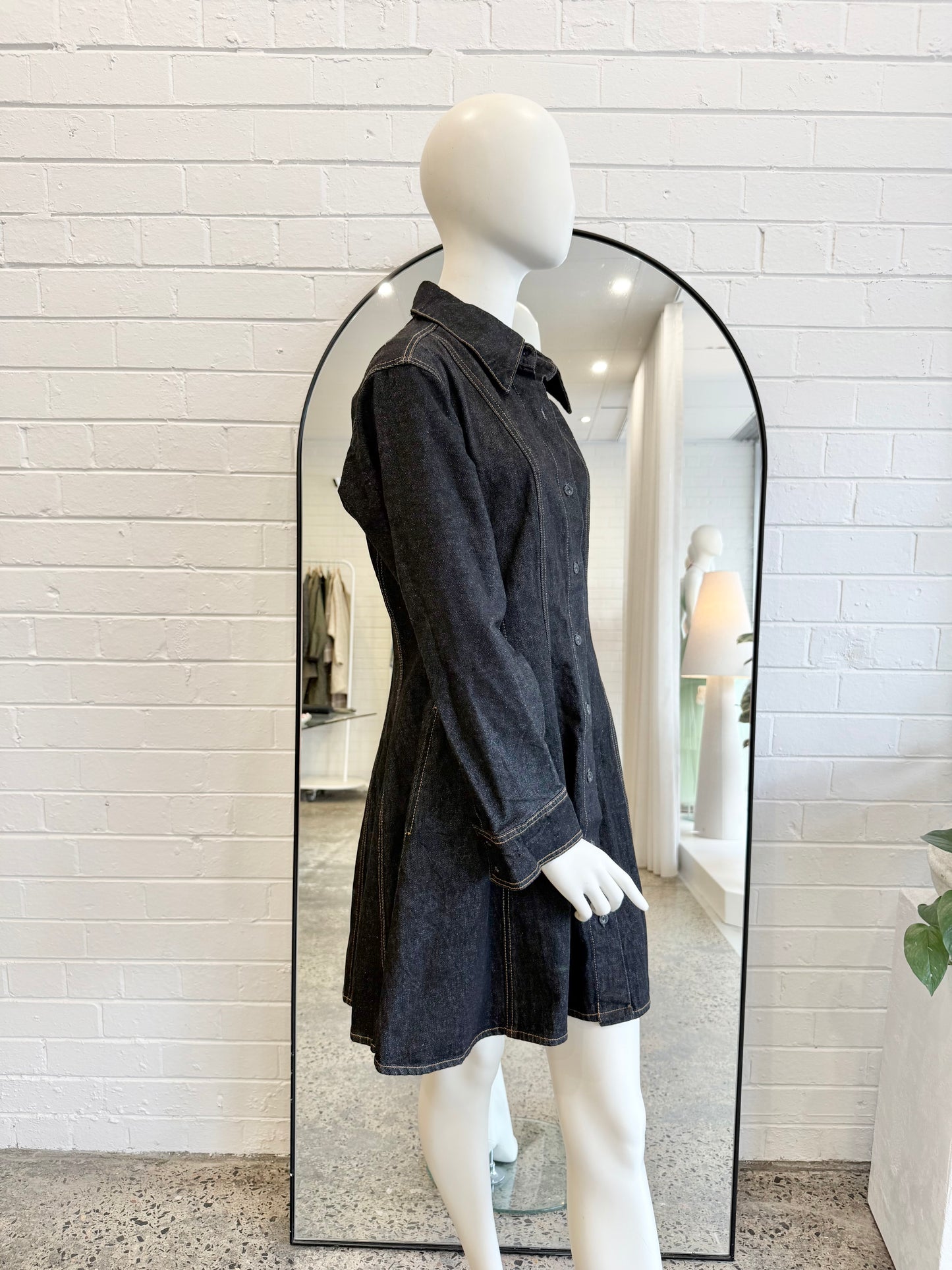 Skin & Threads  Panelled Denim Mini Dress in Dark Blue – Size 3 (12)