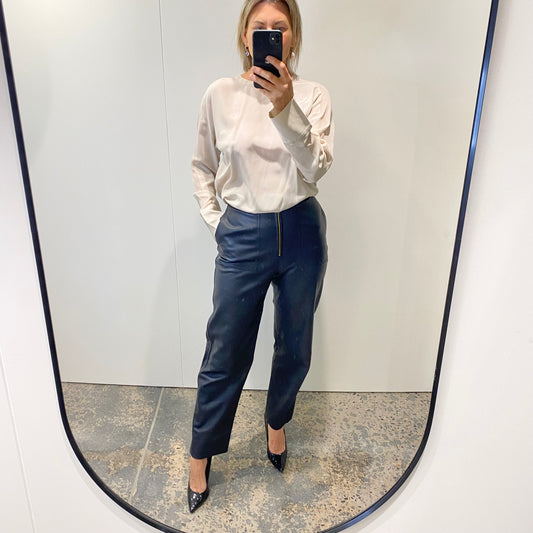 Scanlan Theodore Navy Leather Trousers - Size 8