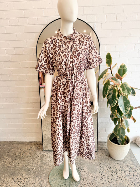Country Road Leopard Print Flared Midi Dress - Size 12