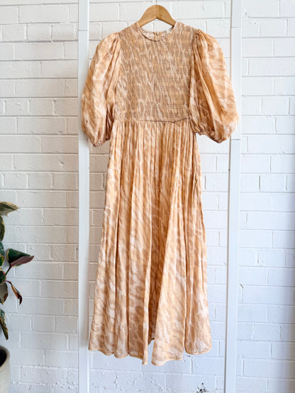 Zimmermann 'Concert' Shirred Bodice Midi Dress in Pale Leopard - Size 1 (10)