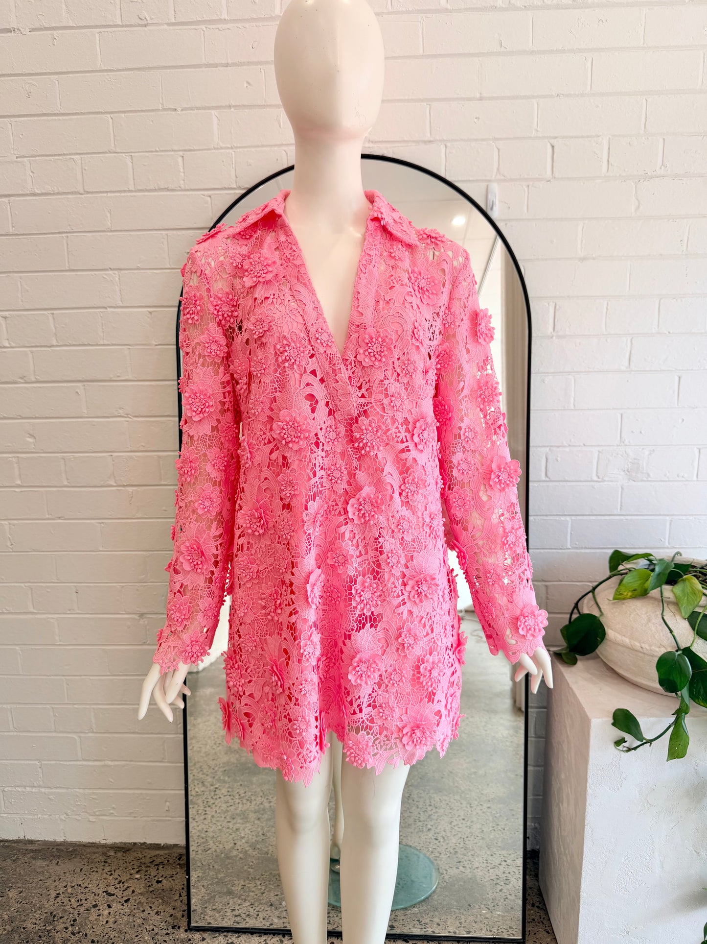 Leo Lin Acacia Lace Shirt Mini Dress - Size 10 - Pre-Loved Geelong