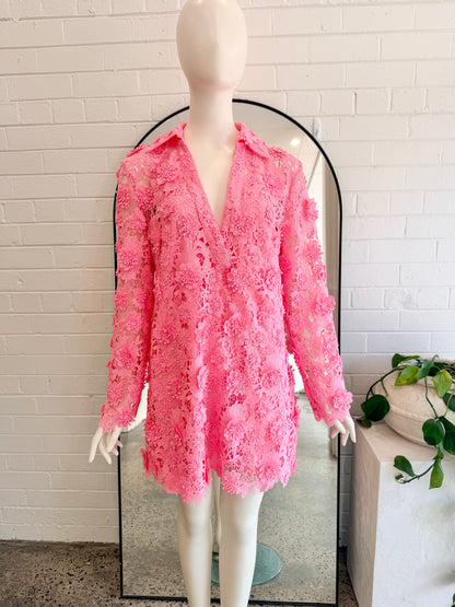 Leo Lin Acacia Lace Shirt Mini Dress - Size 10 - Pre-Loved Geelong