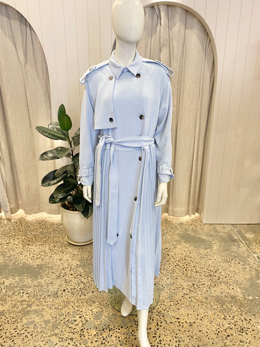 Karen Millen Blue Soft Pleated Trench Coat - Size 18