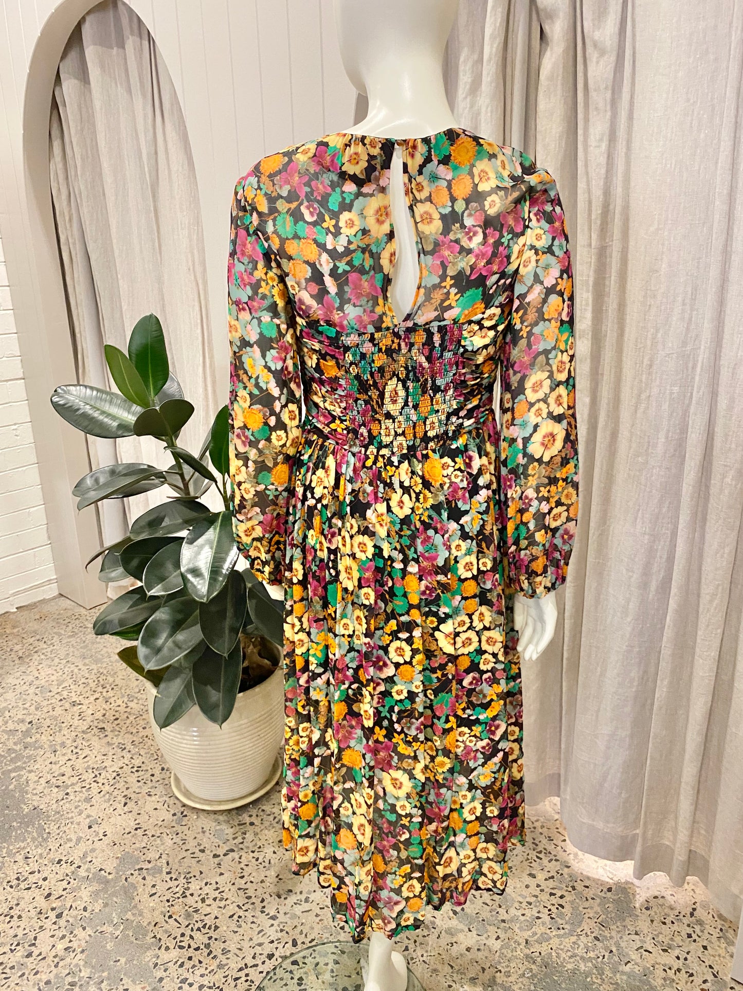 Husk Floral Silk Midi Dress - Size 10