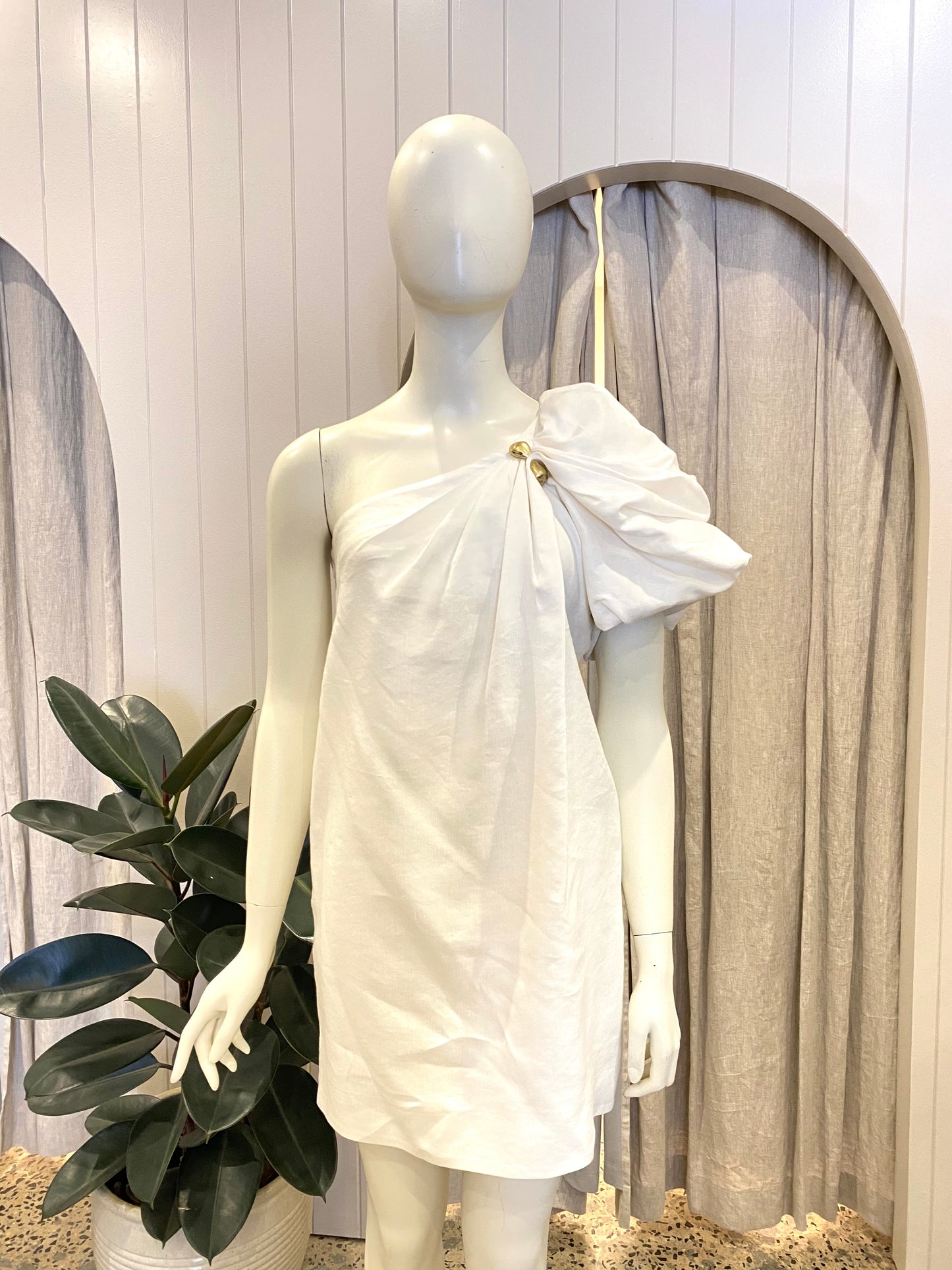 Aje 'Cira' Linen Mini Dress in White - Size 8