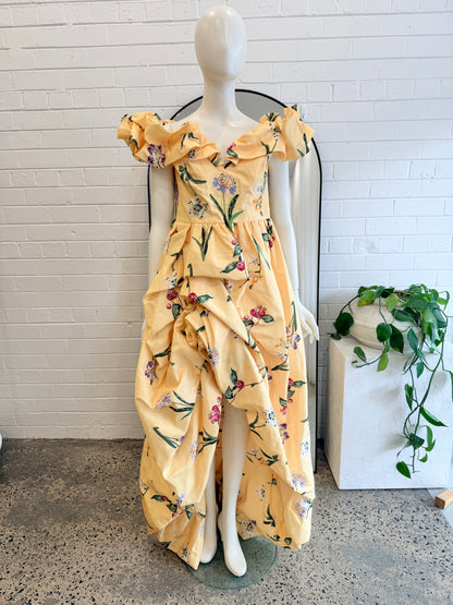 Leo Lin Yellow Sorbet Maxime Vouminous Gown - Size 14 - Pre-Loved Geelong