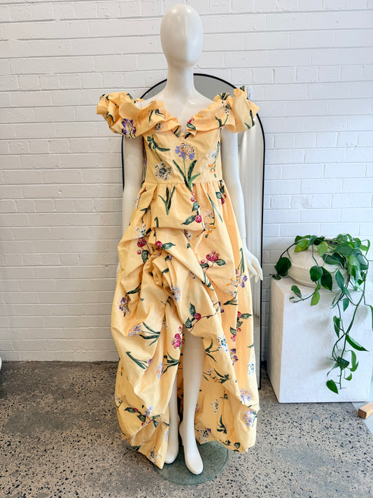 Leo Lin Yellow Sorbet Maxime Vouminous Gown - Size 14 - Pre-Loved Geelong