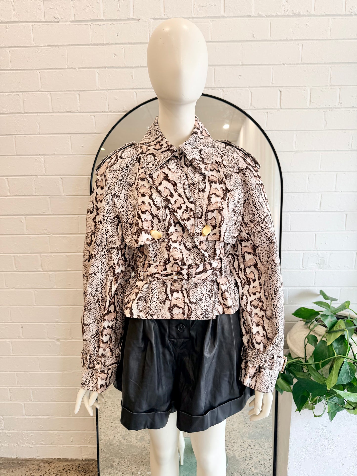 Aje Blush Winn Cropped Python Trench - Size S