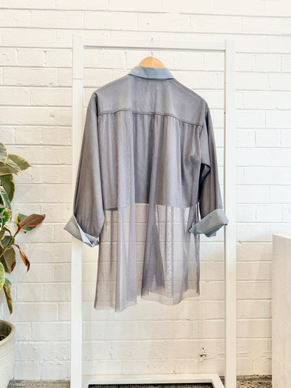 Converse Tokyo Grey Tulle Layered Stripe Shirt - Size S