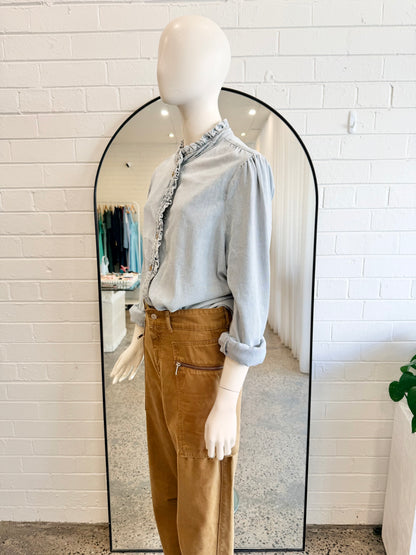 Kireina 'Yolanda' Ruffle Denim Shirt - Size L (12)