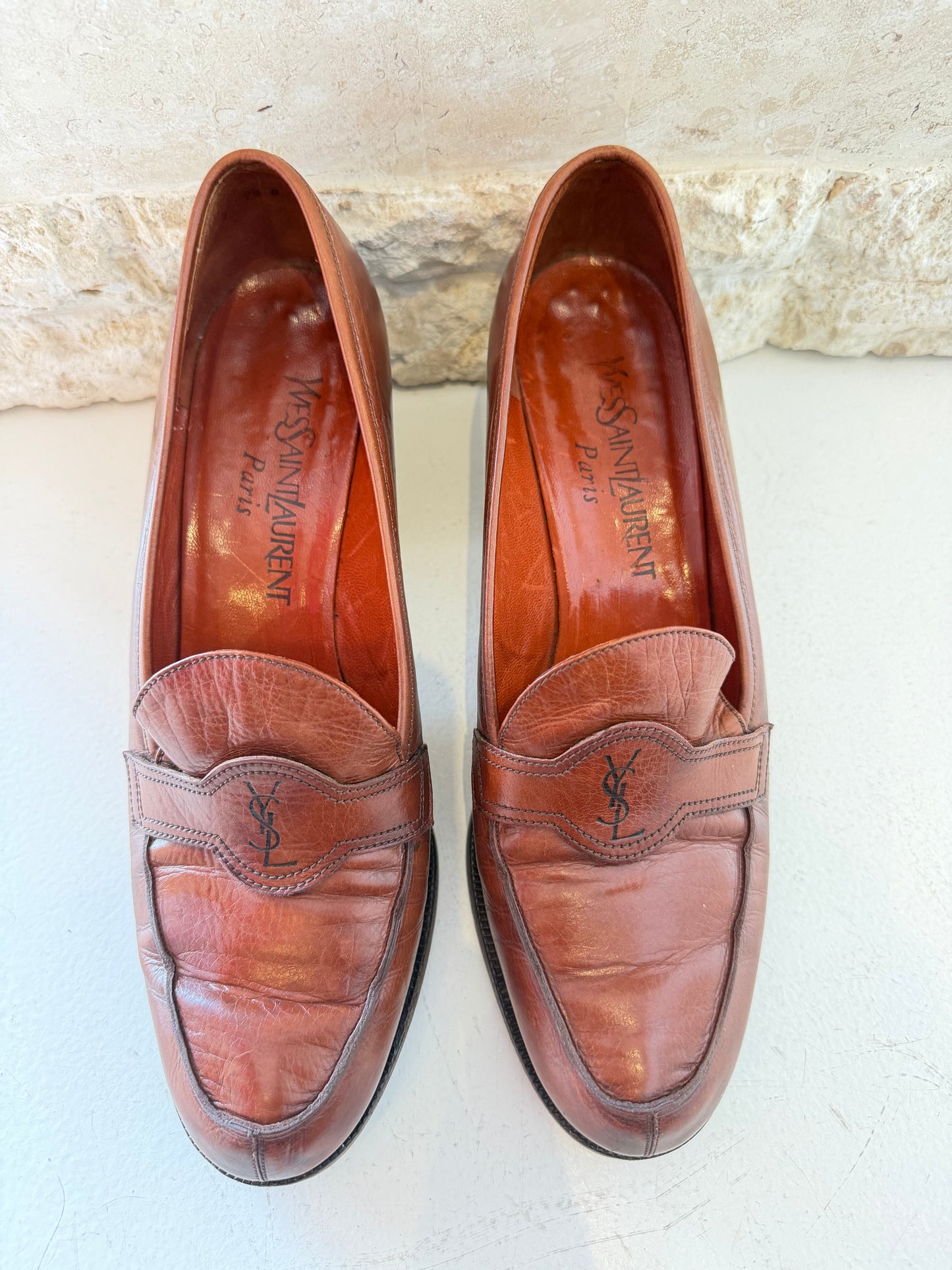 Yves Saint Laurent Vintage Brown Leather Heeled Loafer - Size 37.5
