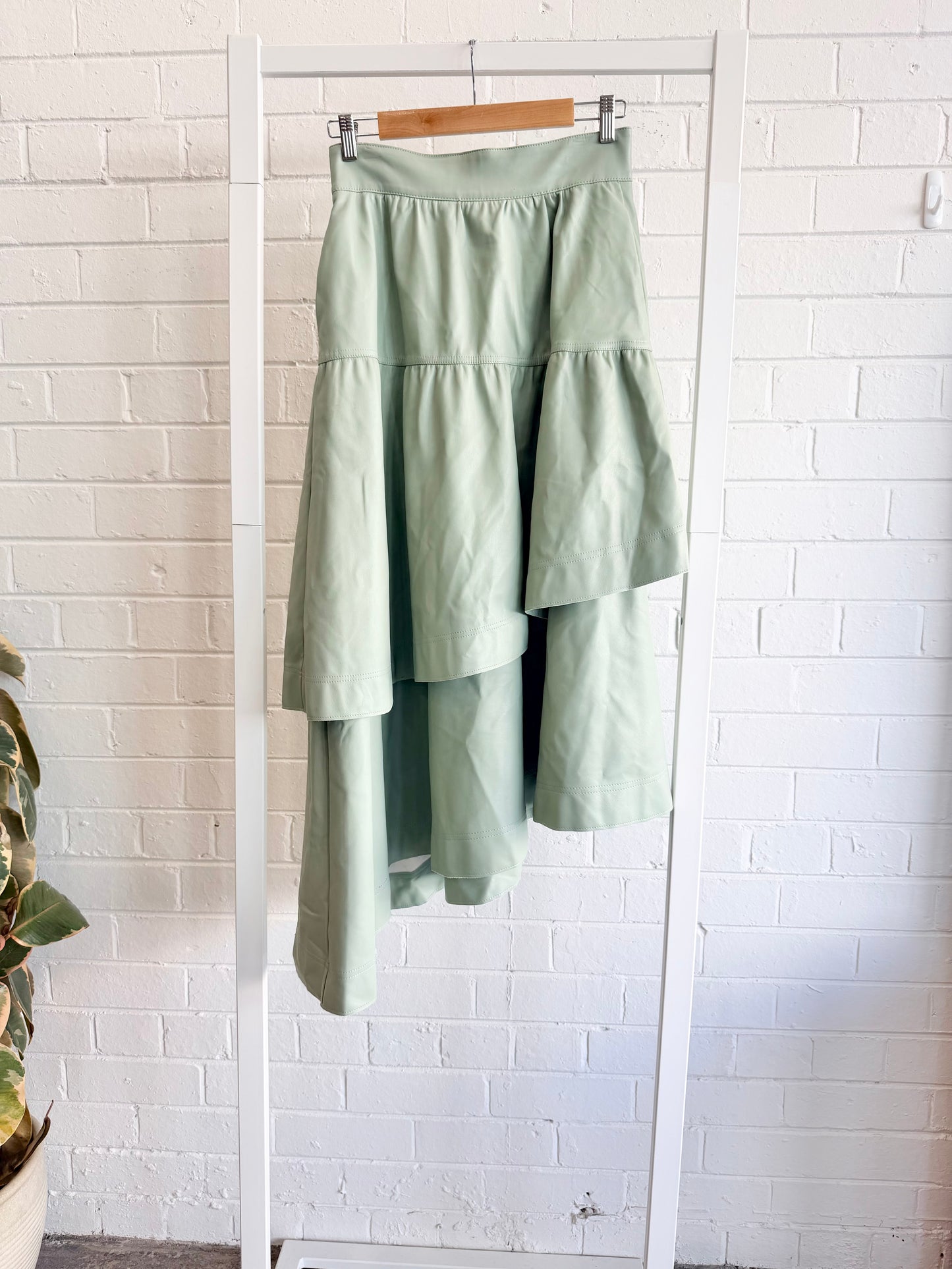 Aje Mint Idyllic Faux Leather Tiered Maxi Skirt - Size 8