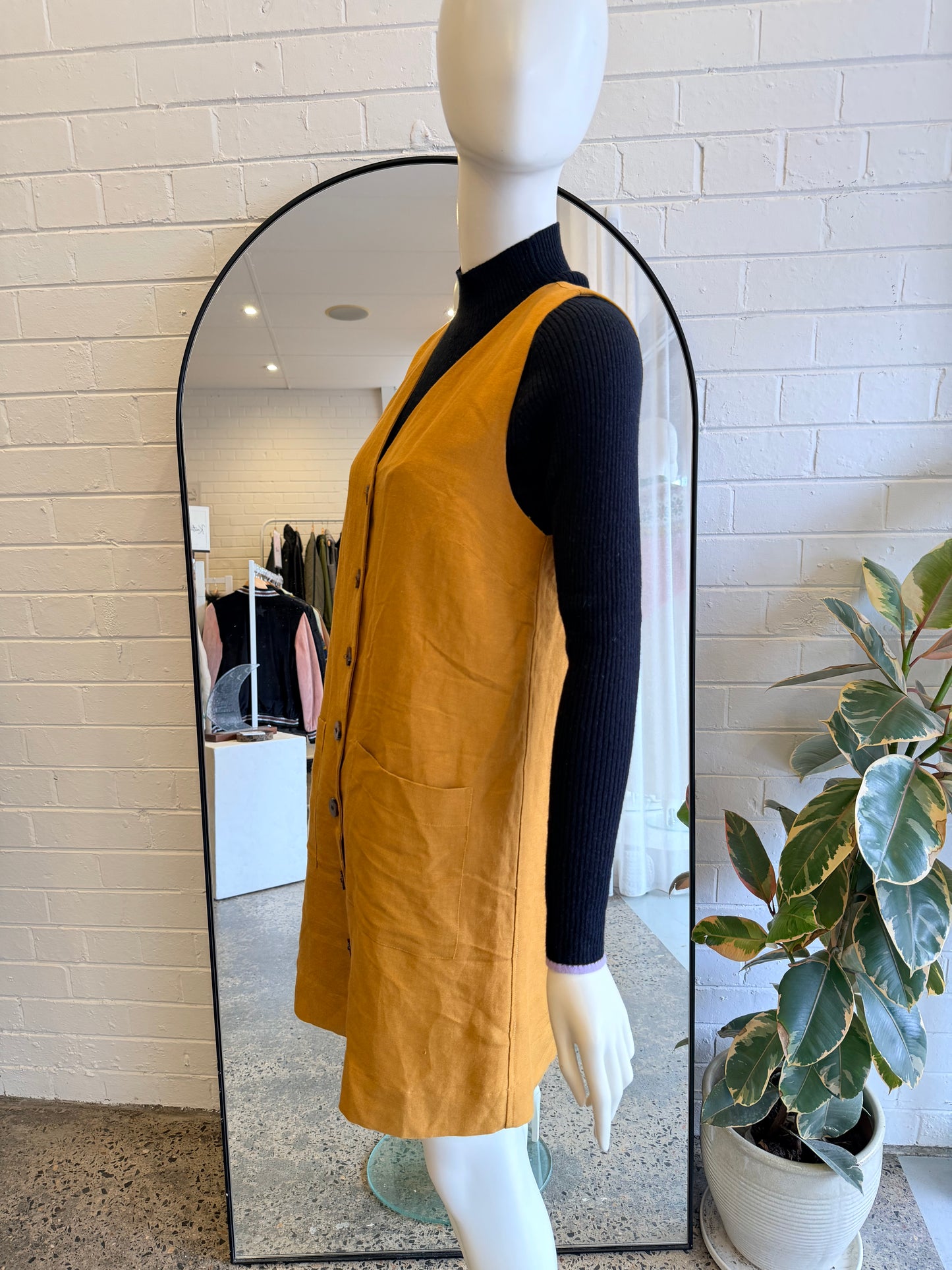Gorman Mustard Linen Shift Dress - Size 10