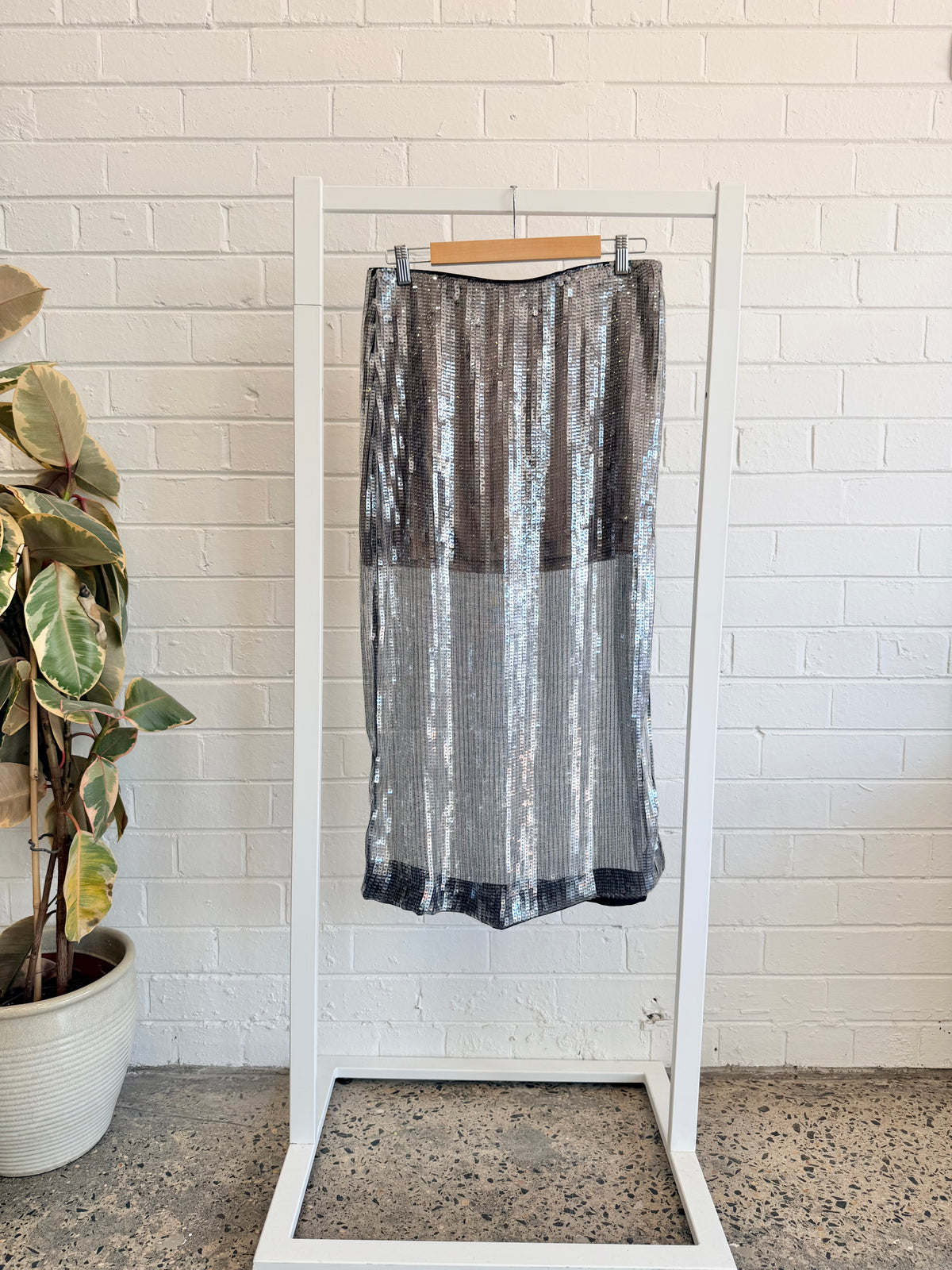 Second Female Woodland Grey Push Long Sequin Skirt - Size L (12)