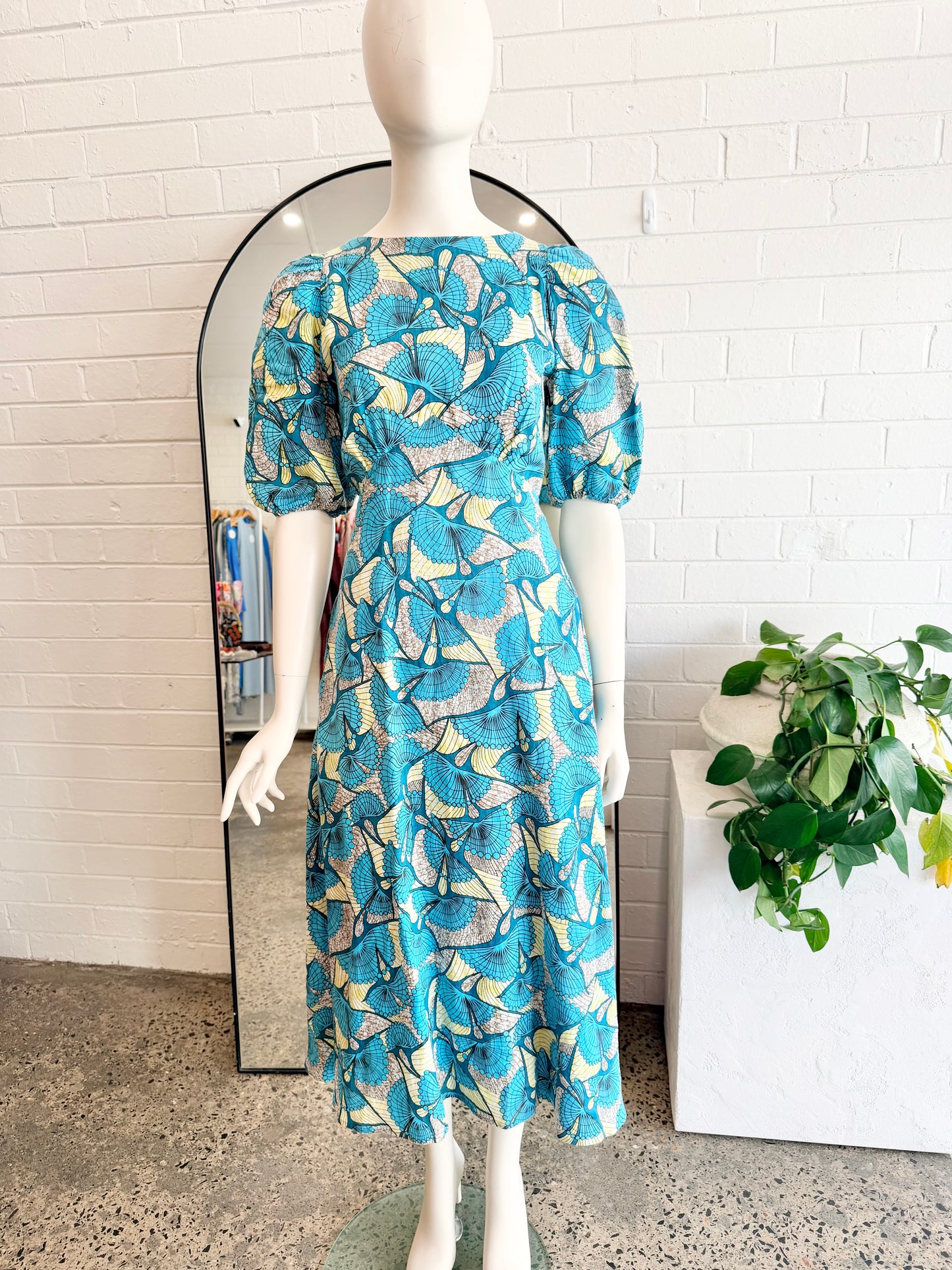 The Story of Us Blue and Green Backless Linen Maxi Dress - Size 8