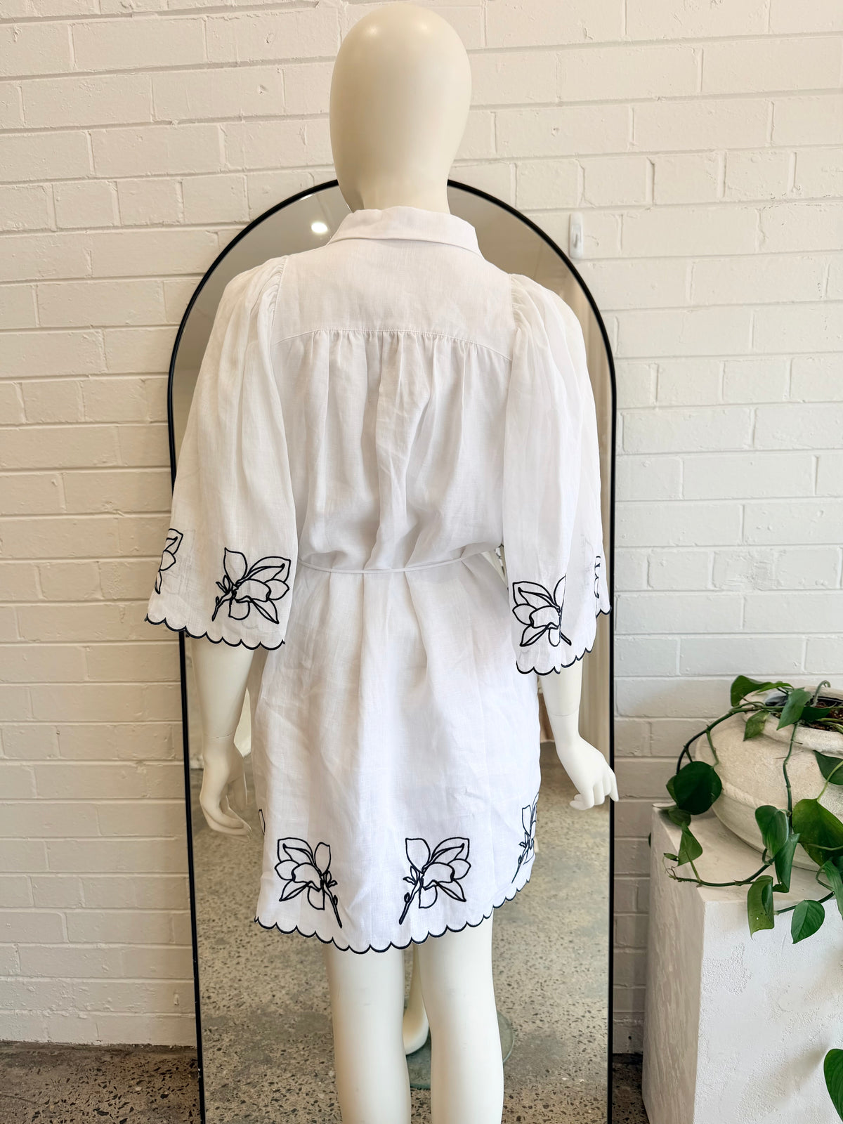Joslin White Charleigh Organic Cotton Bead Mini Shirt Dress - Size 14