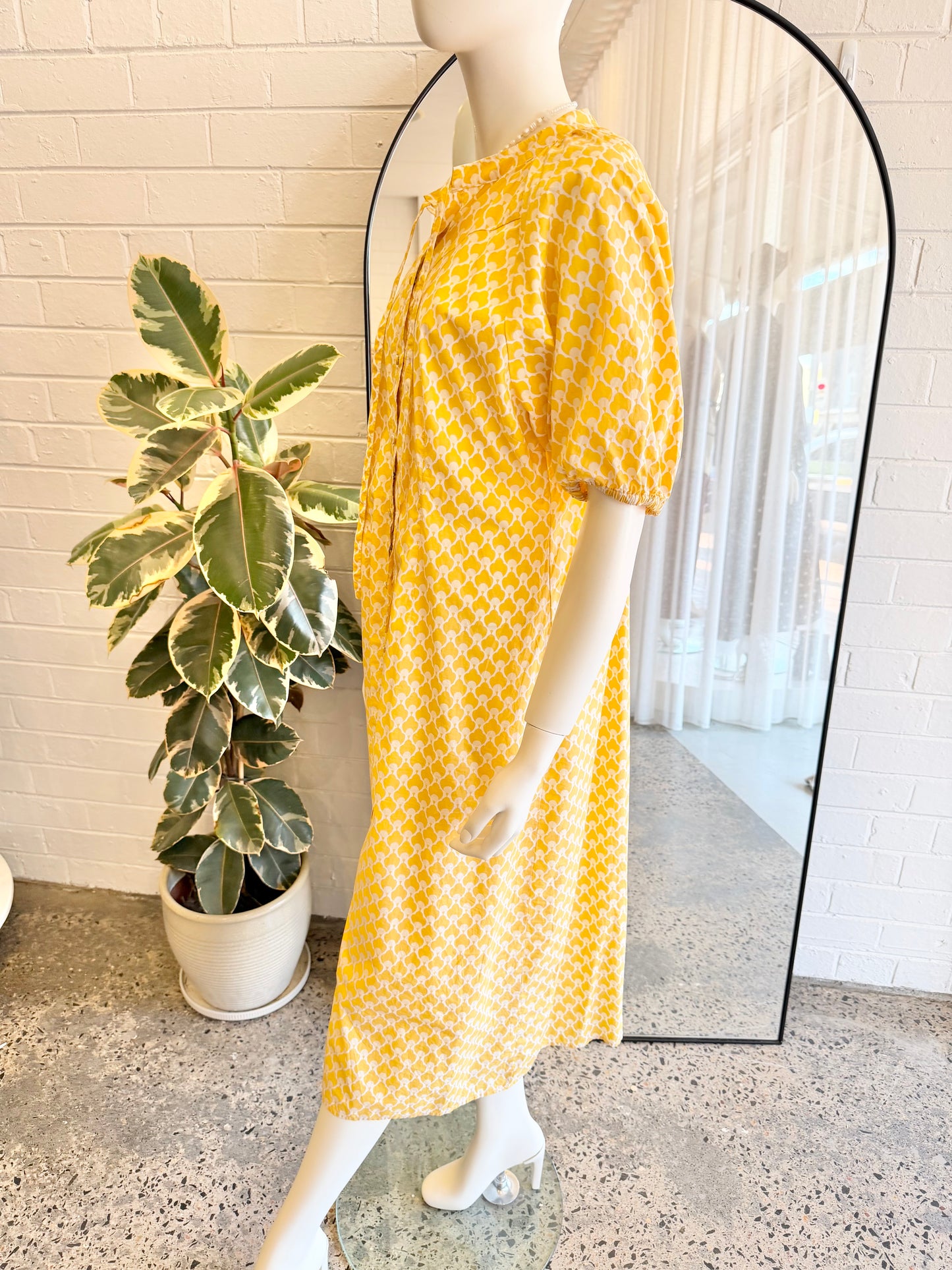 Morrison Yellow and White Shirt Midi Dress - Size 4 (12)