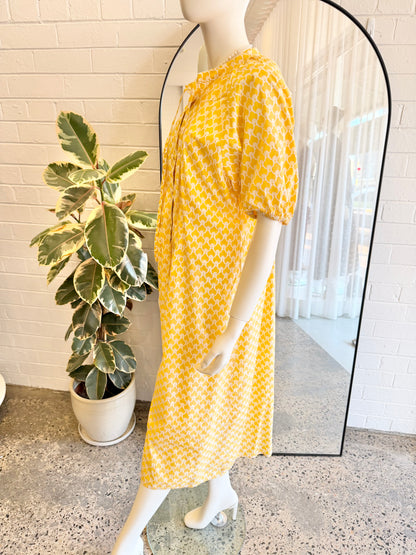Morrison Yellow and White Shirt Midi Dress - Size 4 (12)