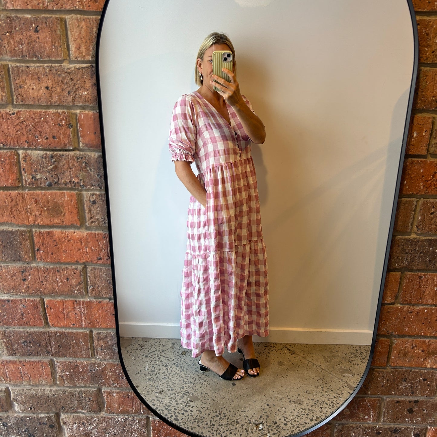 Ebby & I Pink Gingham Midi Dress - Size 10