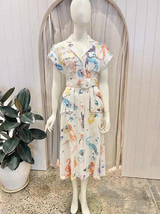 Leo Lin White Audrey Twilight Pocket Shirt Midi Dress - Size 6