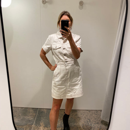 Ena Pelly Denim Mini Dress in Cream - Size 10