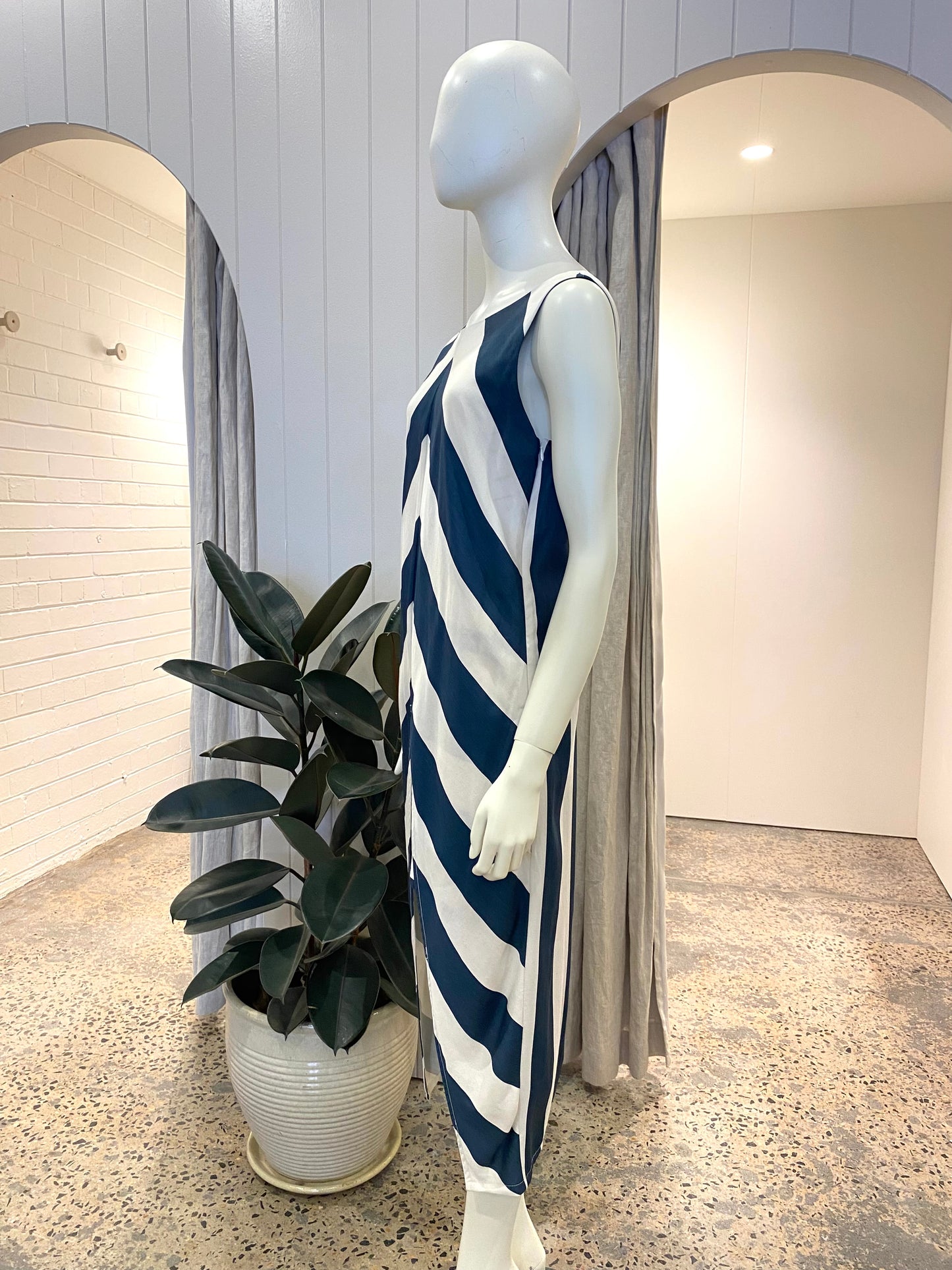 Sass & Bide Blue and White Stripe Midi Dress - Size 10