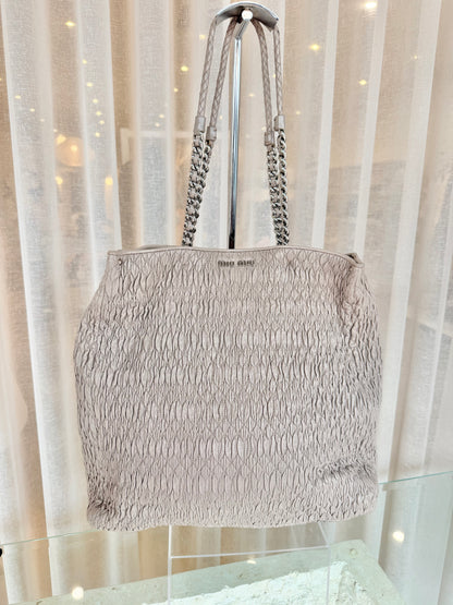Miu Miu Grey Nappa Matelasse Shopper Tote