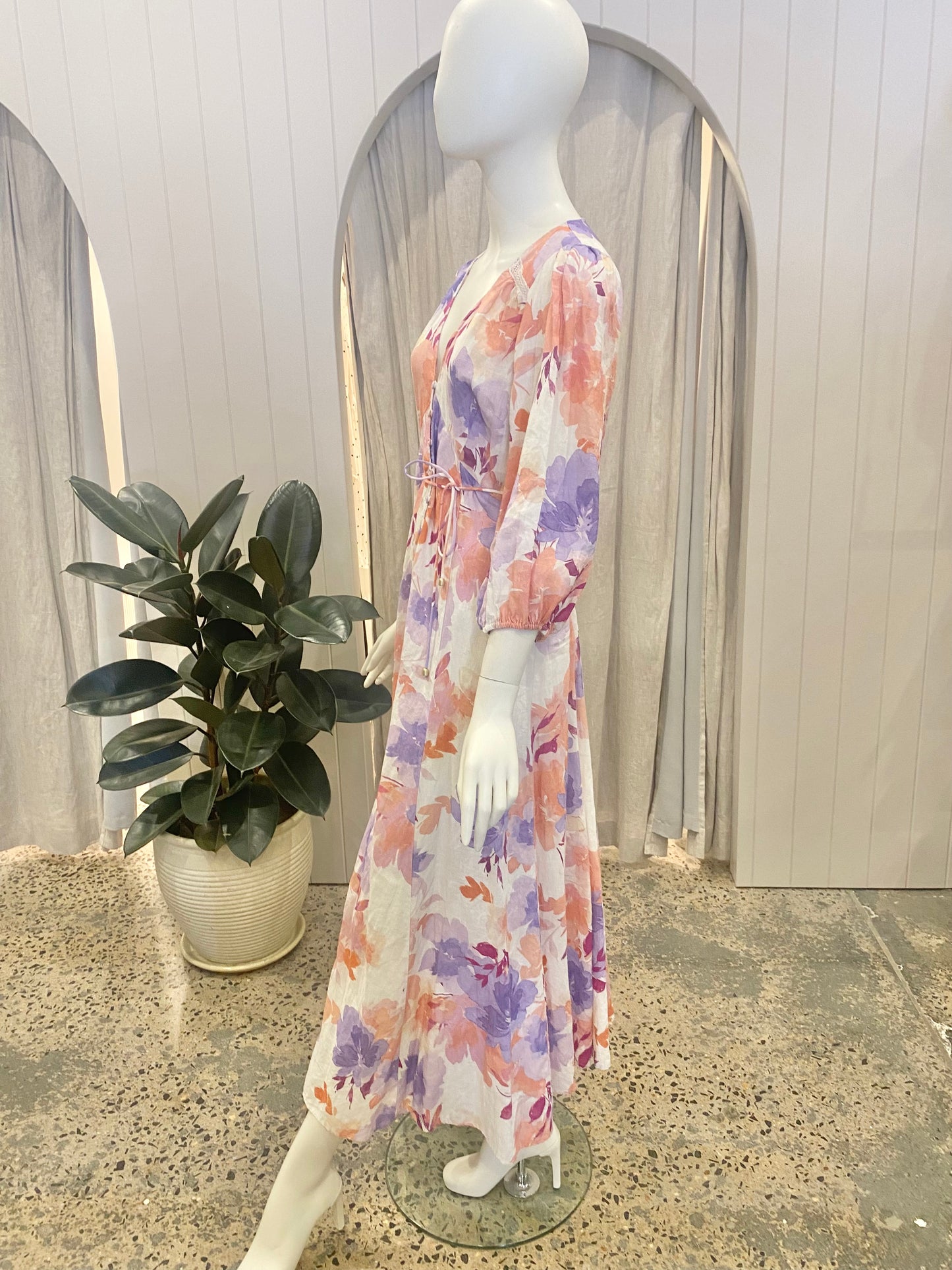 Kivari Aster Midi Dress in Pastel Floral - Size 12