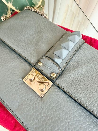 Valentino Light Grey Garavani Glam Lock Crossbody Bag - Size M