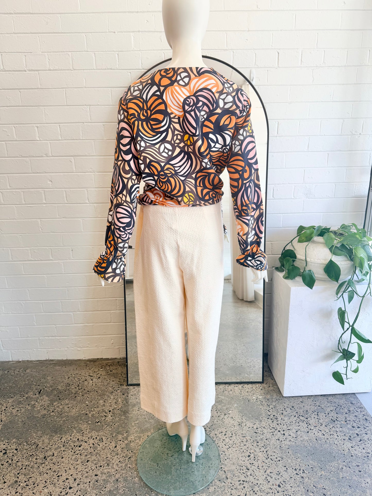 Me + Em Textured Ponte Cropped Wide Leg Trouser in Cream - Size 12