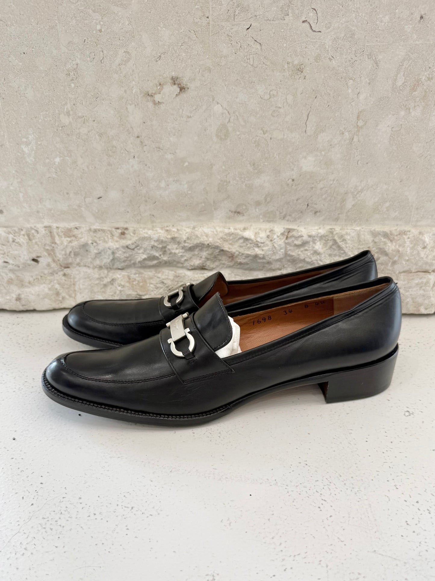 Salvatore Ferragamo Black Gancini Loafers BNWT - Size 8