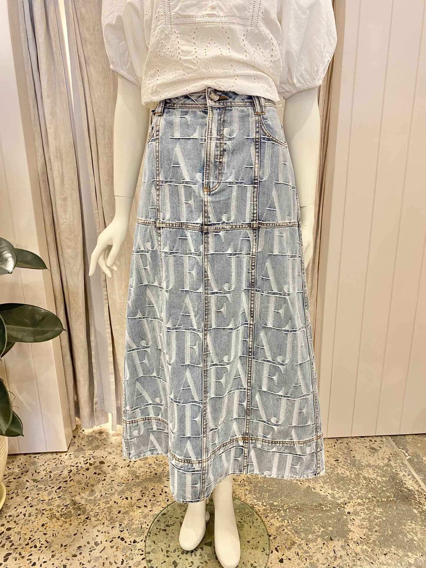Aje Nostalgia Denim Midi Skirt - Size 10