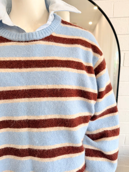 Ceres Life 'Bonnie Lofty' Knit Jumper in Blue Stripe - Size M