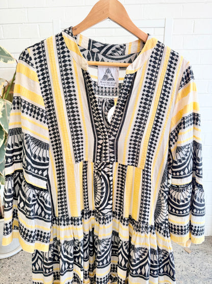 Pearl and Caviar Yellow Tino's Midi Dress - Size S/M (10 - 12)