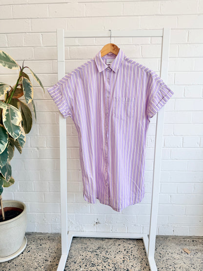 LMND Purple Striped Mini Shirt Dress - Size XS (8)