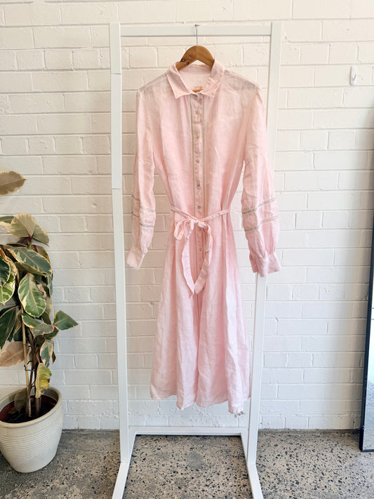 120% LINO Linen Shirt Maxi Dress - Size 14