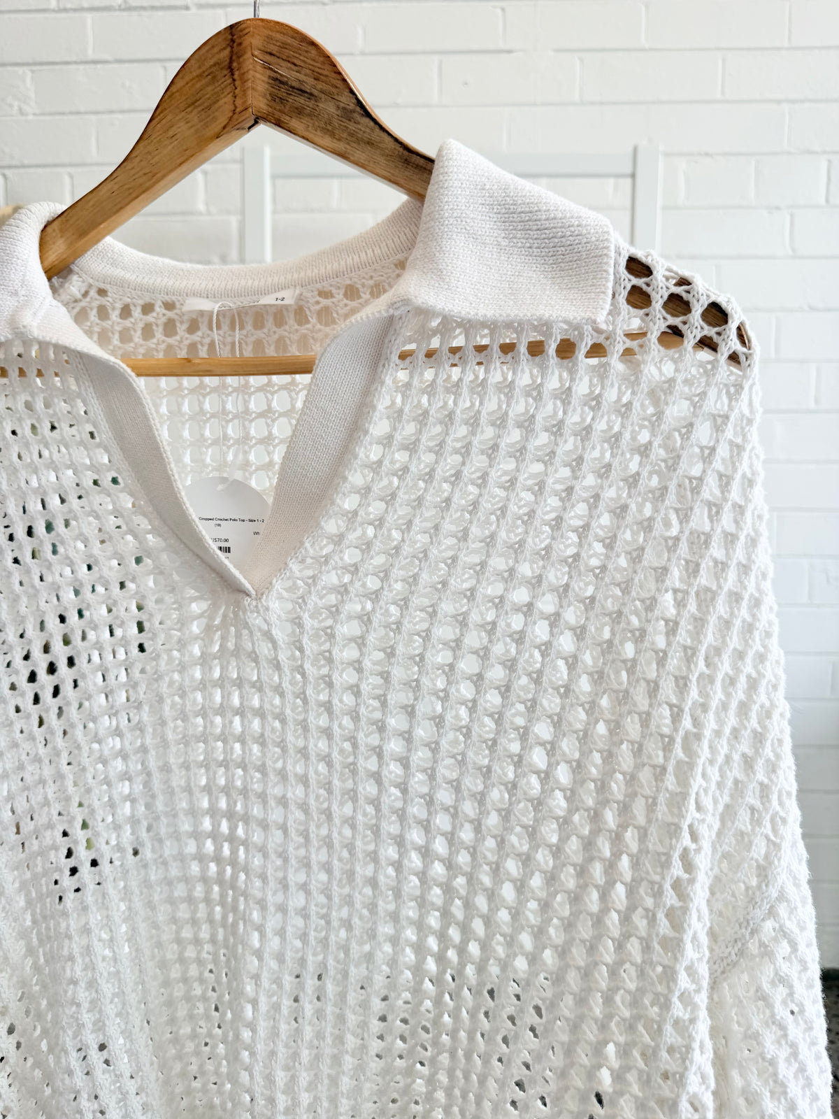 Morrison White Cropped Crochet Polo Top - Size 1 - 2 (10)