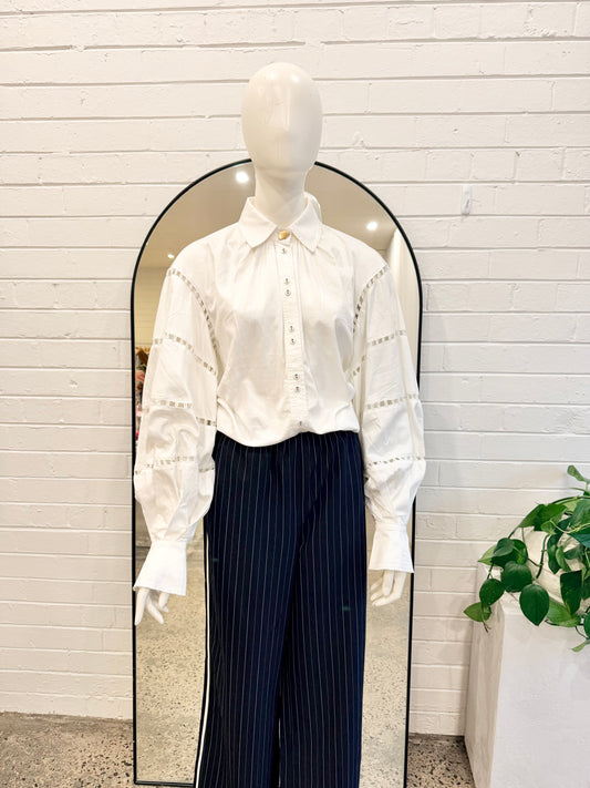 AJE Puff Sleeve Shirt in White - Size 8