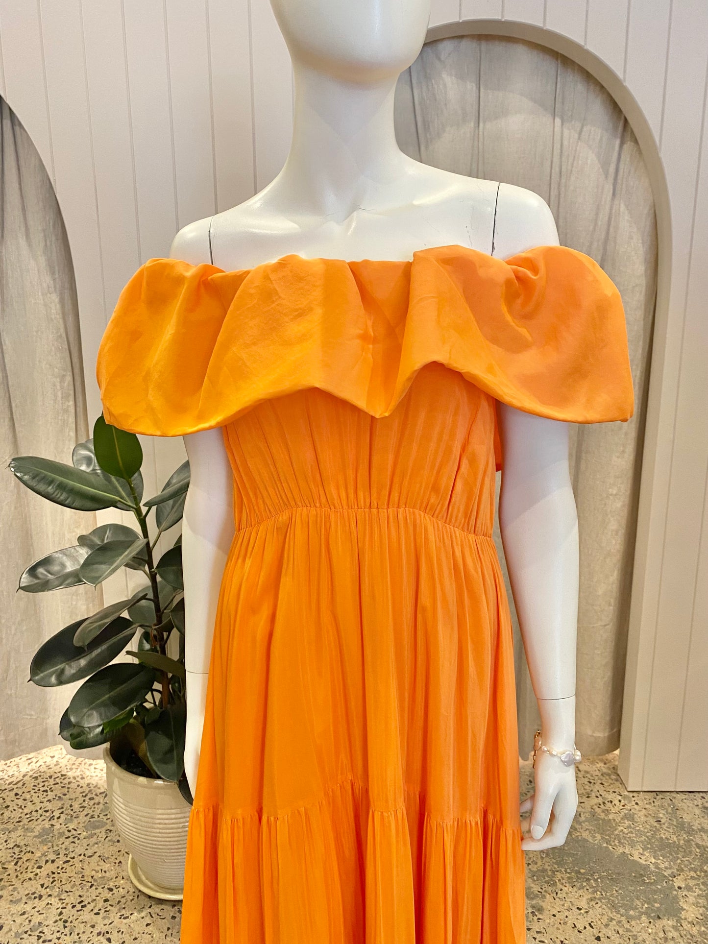 Country Road Orange Linen Silk Midi Dress - Size 10