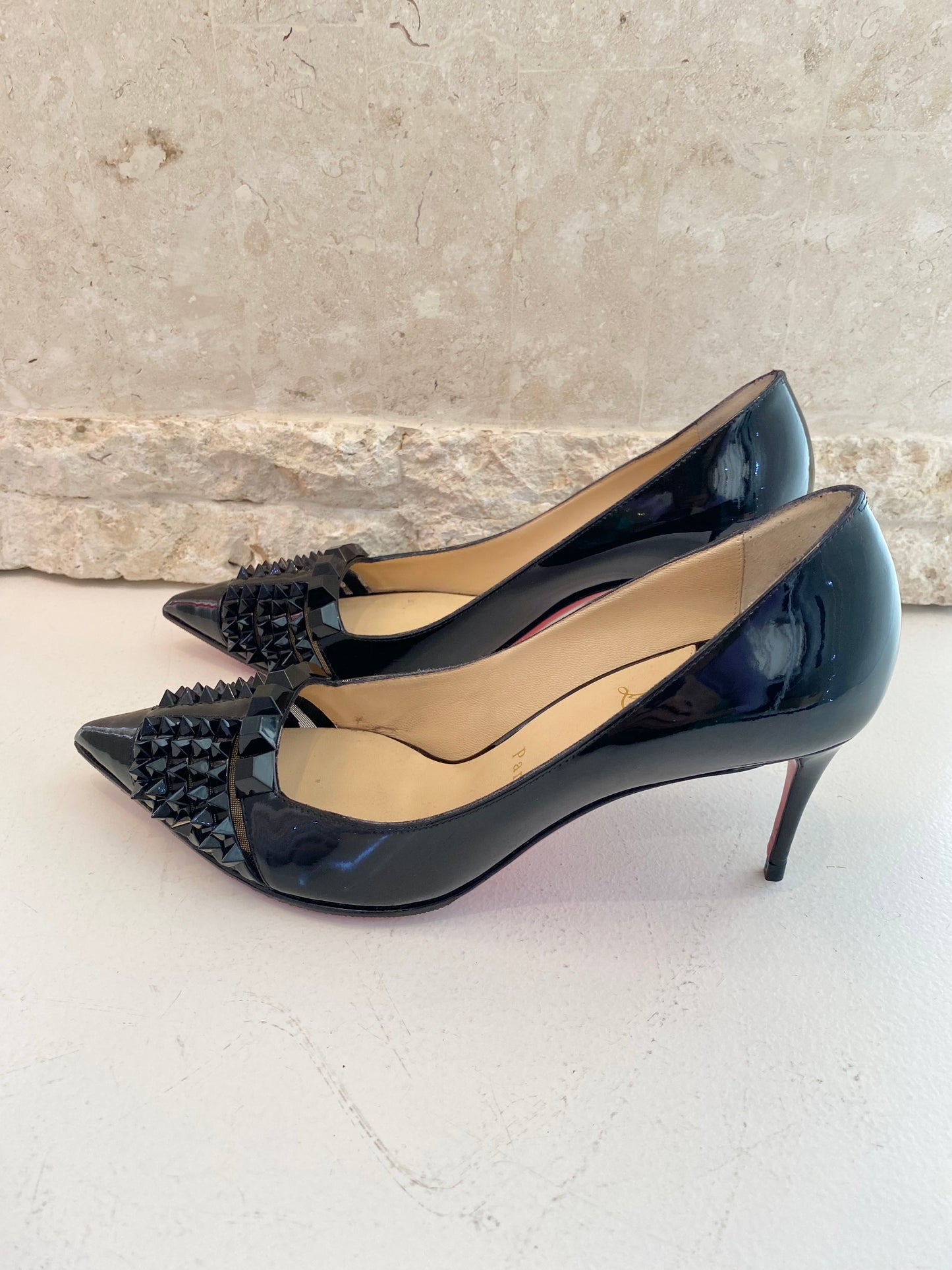 Christian Louboutin Black Patent Pyramipump - Size 38.5