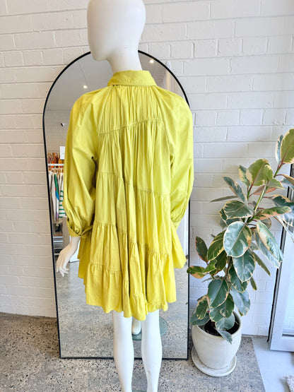 AJE 'Cascade' Smock Dress in Chartreuse Green - Size 8