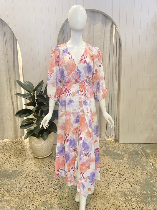 Kivari Aster Midi Dress in Pastel Floral - Size 12