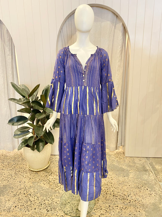 Caju Navy and Gold Midi Dress - Size XS (8/10)