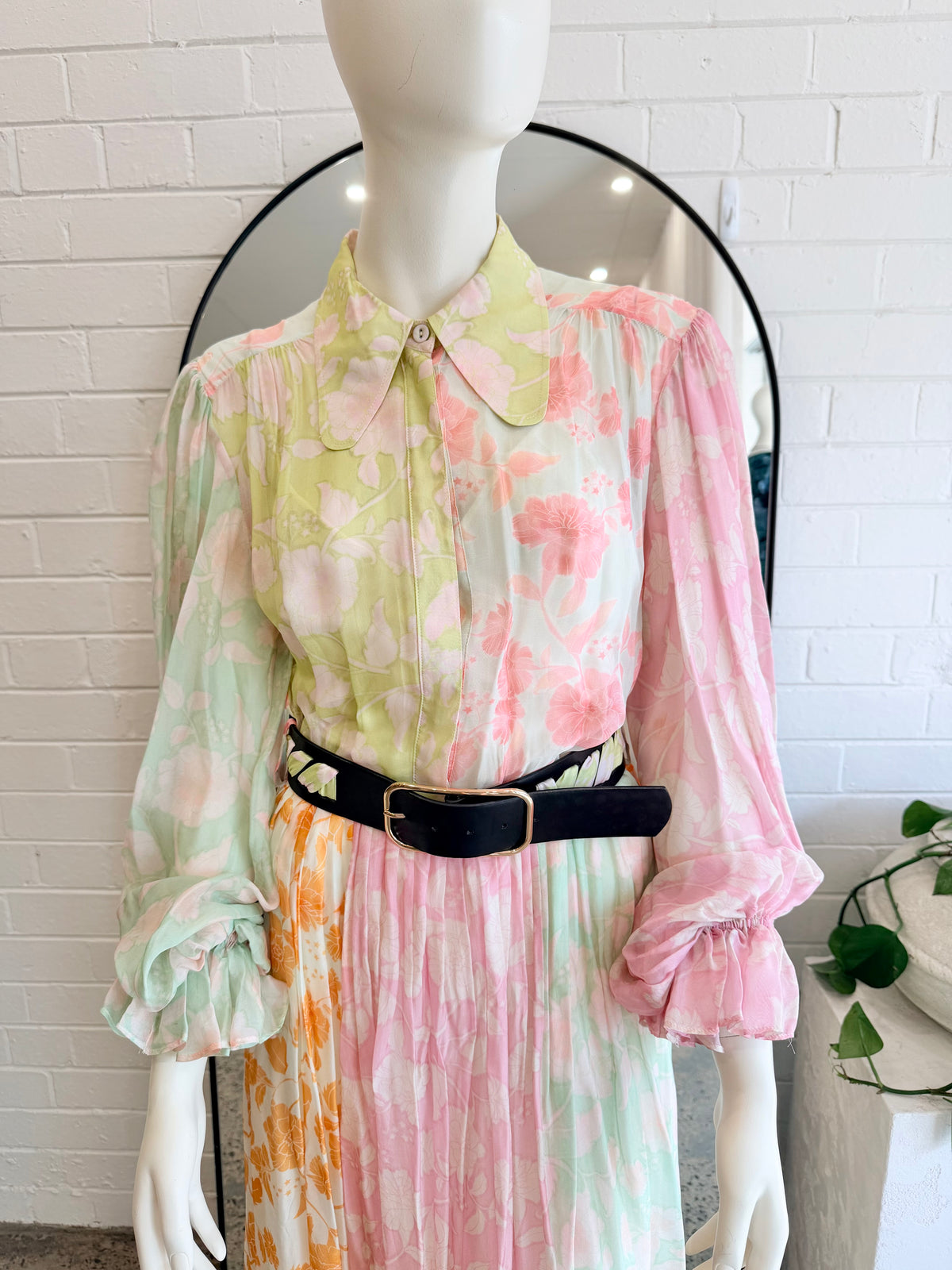 Leo Lin 'Cassie' Tie Neck Midi Dress in Anemone Splice Print - Size 12
