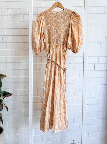 Zimmermann 'Concert' Shirred Bodice Midi Dress in Pale Leopard - Size 1 (10)