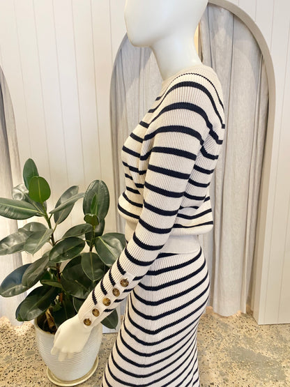 Sezane 'Sami' Striped Knit Jumper in Navy/Ecru - Size Small (8)