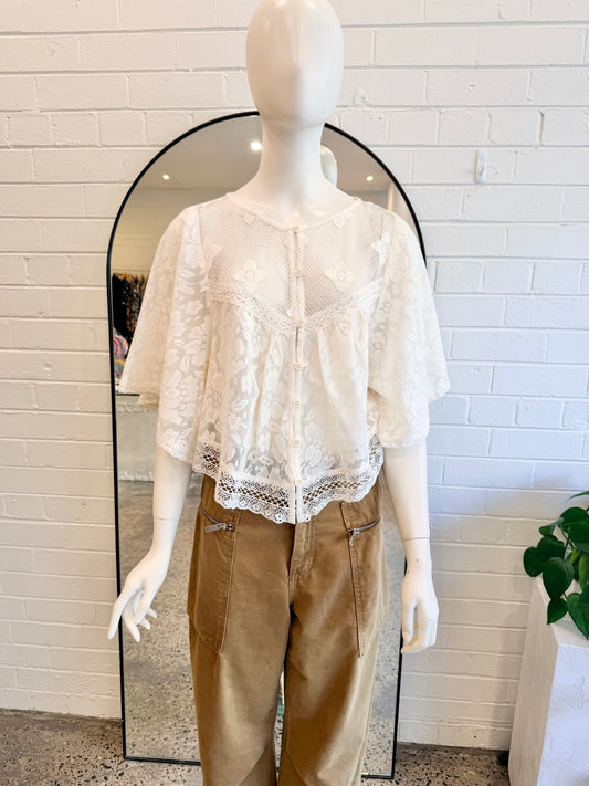 Spell 'Free Love' Lace Top in Vintage Cream - Size XXL (14)
