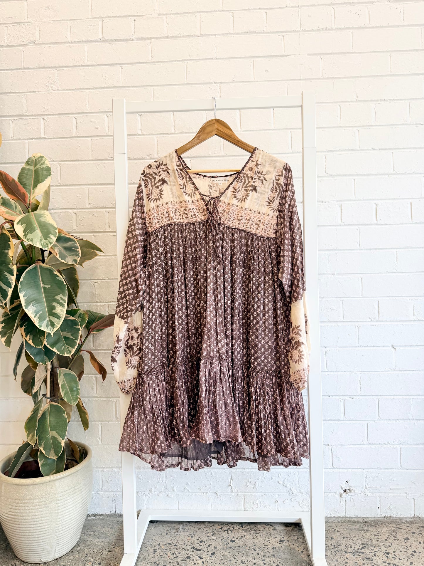 Daughters of India 'Rooh' Mini Dress in Cacao - Size M (12-14)
