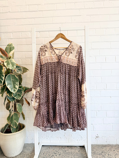 Daughters of India 'Rooh' Mini Dress in Cacao - Size M (12-14)